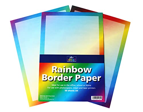 Bright Ideas Rainbow Border Paper. Sheet Size: A4 29.7cm x 21cm, Pack of 50. 90gsm Stationery Paper and Cardstock for Arts and Crafts, Ideal for Schools, Home Crafting and Kids Scrapbooking. BI1065.