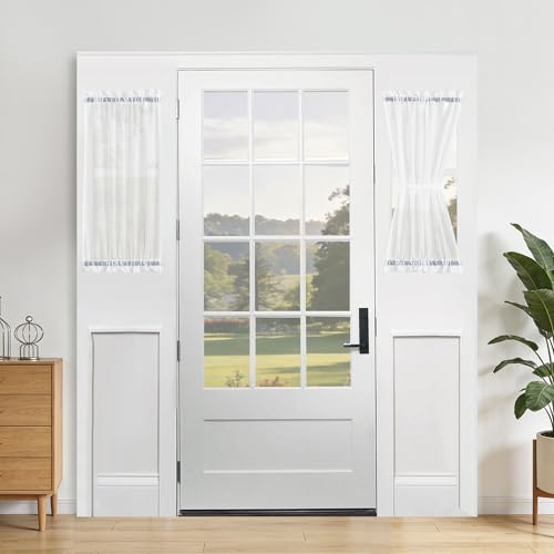 "Aquazolax Rod Pocket Thin Sheer French Door Curtain Panel Elegant Solid Voile Pure White Drapery Panel 25"" x 40"" for Glass Door - 1 Piece"