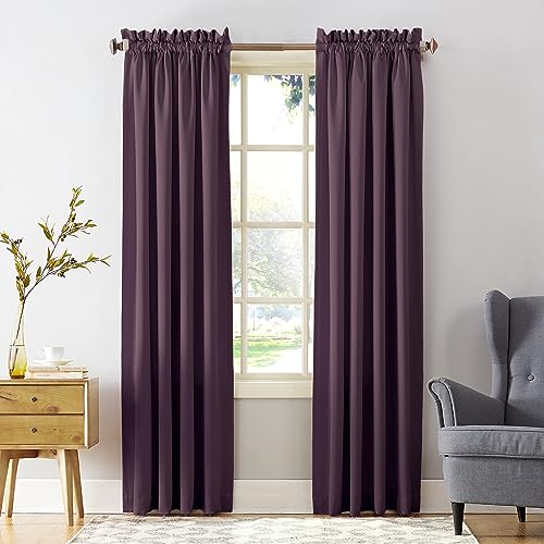 "Sun Zero Barrow 2-Pack Energy Saving Rod Pocket Curtain Panel Pair, 54"" x 84, Plum Purple"