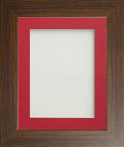 Frame Company Watson Brown Picture Photo Frame fitted with Perspex, 8x6 inch with Red Mount for image size 5x3 inch