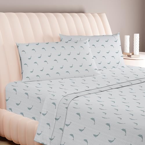 "Carressa Linen California King Egyptian Cotton Sheet Sets - 600 Series Hydrangeas Printed Cal King Cotton Sheet Set (4 PC, Green Dolphin),16"" Deep Pocket Sateen Weave Luxury Hotel Bed Sheets"