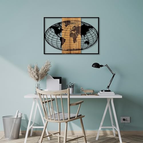 Elegant Decorative Wooden Wall Accessory, Black & Walnut, 87 x 3 x 58 cm, 50% Wood (3 cm) & 50% Metal (1.5 mm), Unique Design for Stylish Home Decor