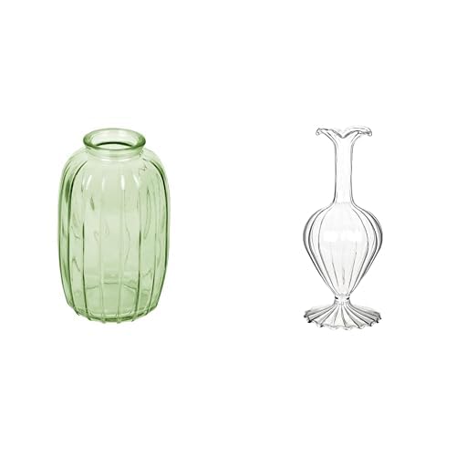 Talking Tables Green Glass Bud Vase for flowers, s & Clear Glass Bud Vase for Flowers Height 19cm- Tape Table Decor Bundle