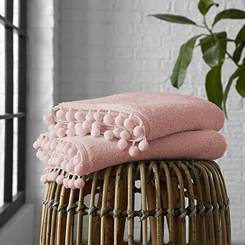 GC GAVENO CAVAILIA Luxury 2PK Pom Pure Cotton 550 GSM Hand Ultra Soft Super Absorbent Sheets, Egyptian, Pink, Pack of 2 Bath Towel