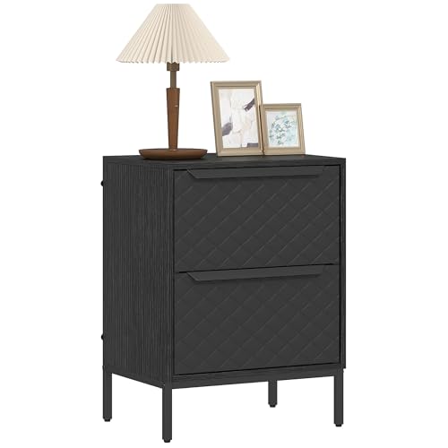 HOMCOM Chest of Drawers, Dresser with 2 Fabric Drawers, Bedroom Storage Unit with Aluminium Handles and Wood-effect Top for Living Room, Hallway, Entryway, Black