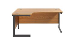 Office Hippo Heavy Duty Office Desk, Left Corner Desk, Strong & Reliable Workstation, Office Table With Integrated Cable Ports, PC Desk For Office or Home - Oak Top/Black Frame