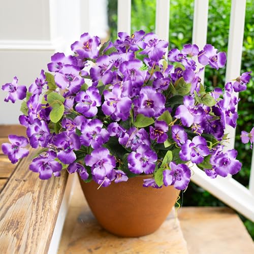 Artificial Faux Outdoor Outside Flowers Plants for Summer Decoration, 6 Bundles Fake Silk Hibiscus Flower UV Resistant Look Real Hibiscus for Planter Front Door Porch Patio Balcony Decor, LightPurple