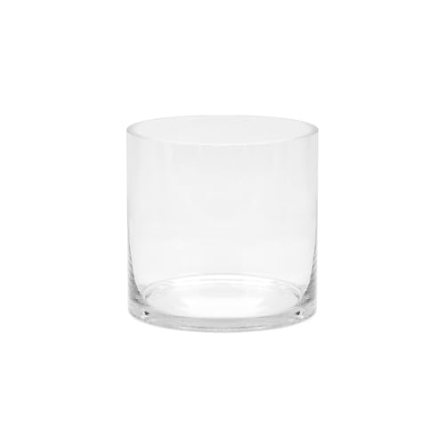 "6"" Wide 6"" Tall Large Hand Blown Sturdy Clear Cylinder Glass Vase, Centerpiece Flower Vase for Rose, Tulip, Boquets, Hurricane Candle Holder (1, 6""x6"")"