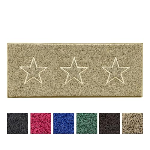 Nicoman Star Shape Embossed Entrance Door Mat Non Slip Dirt Trapper PVC Spaghetti Mat with Rubber Base, Jet Washable Quick Drying Doormat Watertight Indoor or Outdoor - (Runner, Beige, 150 x 60cm)