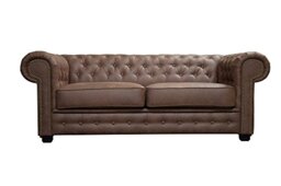 Sofas and More Astor Chesterfield Style Sofa Set 3+2 Seater Armchair Brown Faux Leather (2 Seater)