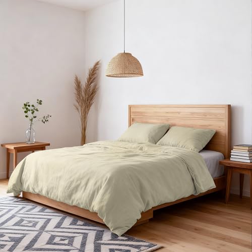 Water Washed Effect Double Duvet Cover Set, Duvet Cover 250 x 200 cm with Envelope and Two Pillowcases - Cream