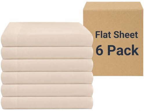 "ZPECC Flat Sheets Only - 6 Pack Soft Microfiber Sheets, Bedding Essentials with Color-Coded Label for Hosts of Hotel, Motel, Rental Properties or Airbnb (Beige, King 105""x102"")"