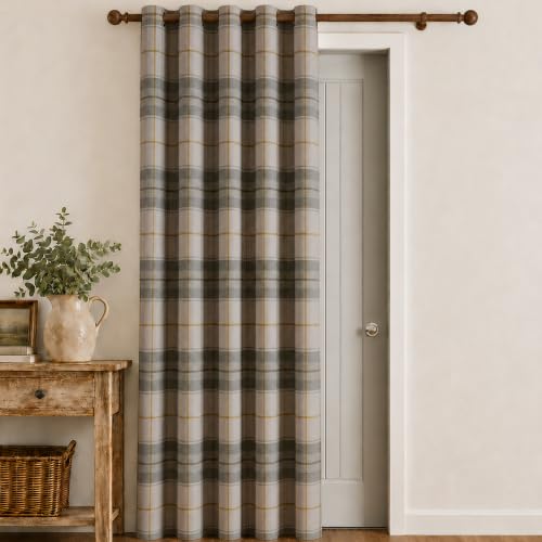 Catherine Lansfield Brushed Woven Glencoe Check 46x84 Inch Eyelet Door Panel Green