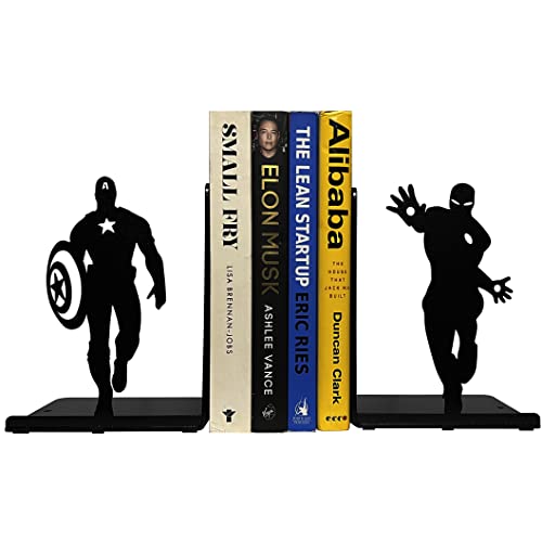 HeavenlyKraft Superhero Bookends - Decorative Bookends for shelves - Non-Skid Book Holders for Shelves, Table - Unique Home/Office Decor - Heavy Bookends- Metal Book ends- 7x5.5x4 Inches Each