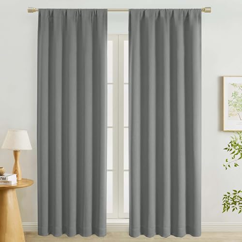 "Lecloud Light Grey Curtains for Bedroom 90 Inches Long 2 Pcs, Modern Room Darkening Curtains for Living Room, Rod Pocket Thermal Insulated Window Treatments Drapes, Each Panel 50"" W x 90"" L"