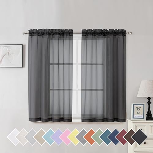 Aiyufeng Black Curtains - Farmhouse Semi Sheer Window Covering, Light & Airy Privacy Panels for Bedroom, Living Room, Patio, Glass Door, 40 inch Width x 45 inch Length, Set of 2