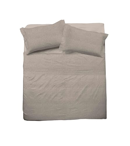 hermet Cristal Double Bed Sheet Set, Cotton, 100% Cotton, Double Bed Set, Top Sheet, Fitted Sheet, Pair of Pillowcases, Taupe