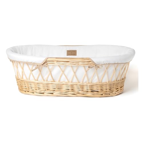 Clair de Lune Organic Natural Wicker Moses Basket 68 x 30 cm (White)