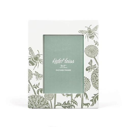 Half Moon Bay Clover Flower Blooms and Bumble Bees - by Kate Heiss - Sage Green/White 9.8 x 7.8 Inch Dolomite Tabletop Photo Frame Holds 5 x 7 Inch Photo, FRAMKH03