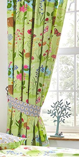 "Kids Club Bluebell Woods Lined Curtains Pencil Pleat Headed, Polyester-Cotton, Green, 183cm x 168cm(66""x72"")"