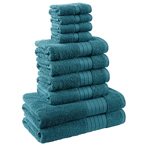 Brentfords Luxury Supersoft Absorbent Premium Large Hand Face Multi-Pack Towel Bath Bale Set, 100% Cotton, Teal, 10 Piece