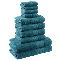 Brentfords Luxury Supersoft Absorbent Premium Large Hand Face Multi-Pack Towel Bath Bale Set, 100% Cotton, Teal, 10 Piece