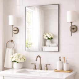 Bathroom Aluminium Metal Modern Silver Mirror 70 x 50cm – Wall Mounted Rectangular Mirror – Portrait or Landscape Hanging – Sleek Contemporary Frame