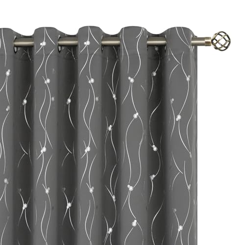 BGment Blackout Curtains 60 Inches Wide for Bedroom/Living Room, Room Darkening Thermal Insulated Grommet Window Drapes with Line and Dots Pattern, 2 Panels, Each Panels 60 x 63 Inch, Dark Grey