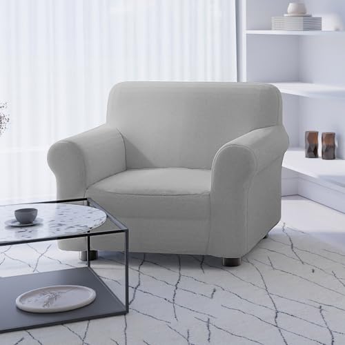 Italian Bed Linen DAHLIA Elastic Sofa Cover, Polyester, Light Grey, 1 Seater