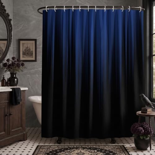 AAtter Blue Shower Curtain Black and Navy Modern Abstract Mens Boys Gothic Goth Cool Anime Dark Ombre Masculine Teen Two Tone Boho Home Bathroom Decor Bathtub Set with 12 Hooks, 60x72 Inch, Gradient