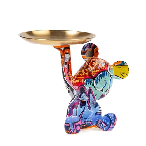 Coniuty Key Holder Bowl Tray for Office Desk, Decorative Animal Bear Sculpture Home Decor Statue, Storage Tray for Entryway Table (Graffiti)