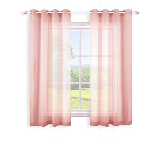 KOUFALL Pink Curtains 72 Inch Length 2 Panels for Bedroom Grommet Semi Voile Drapes Transparent Pink Window Display for Girls Room Living Area 52x72 Inches Long Blush Rose Gold