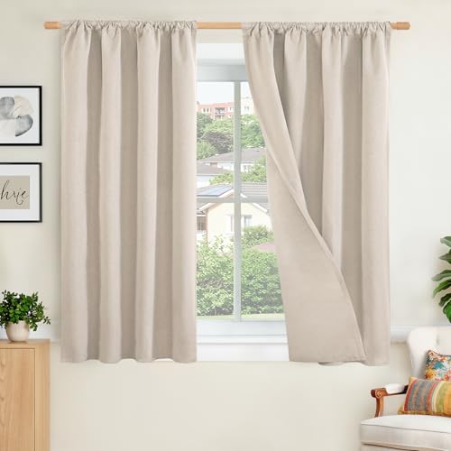 BGment Linen 100% Blackout Curtains 54 Inch Length, Rod Pocket Natural Thermal Insulated Drapes Light Blocking for Bedroom Living Room Windows Privacy, 2 Panels Set, Each Panel 42 Inch Wide