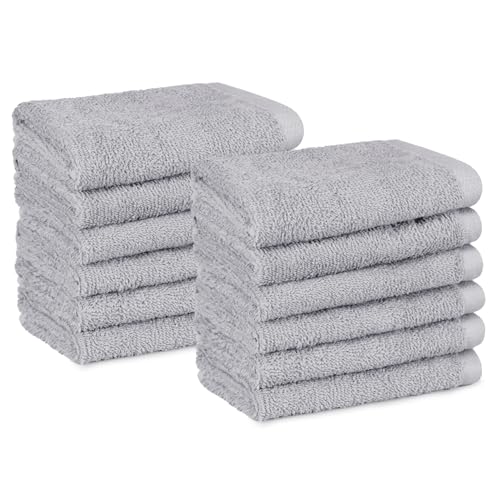 Amazon Basics Wash Cloth Set, 100% Cotton, Extra Absorbent, Quick Drying, 30 x 30 cm, Grey, Pack of 12