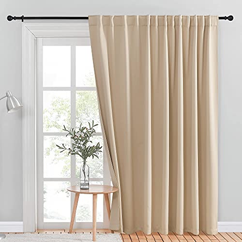 "NICETOWN Blackout Sliding Glass Door Curtains, Patio Door Blinds, Luxury Home Room Darkening Curtains for Villa/Hall, Slider Blinds for Bedroom (Cream Beige, 100""x 84"")"