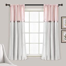 "Lush Decor Linen Button Window Curtain Single Panel, Blush & White, 63"" L x 40"""