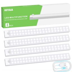 Motion Sensor Lights Rechargeable 40 LEDs Wireless Dimming Indoor Night Light, Auto On/Off with Magnetic Stickers for Stick-on Anywhere for Stairs,Under Cabinet,Closet,Room, Wardrobe (6000k, 4 Pack)
