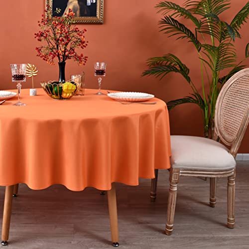 MEANMOY Orange Round Tablecloth 90 Inch Water Resistant Table Cloth - 210 GSM Solid Washable Stain Resistant Circle Table Cloth Cover Wrinkle Free Wipe Clean Polyester for Wedding, Party, Banquet
