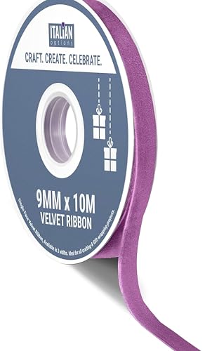 Italian Options Velvet Ribbon, Luxury, Single-Face Velvet Ribbon for Crafting, Christmas, Bows, Hair, Cakes, Weddings, Ornaments, Gift Wrapping, Flowers, 9mm x 10 Metre Roll, Amethyst