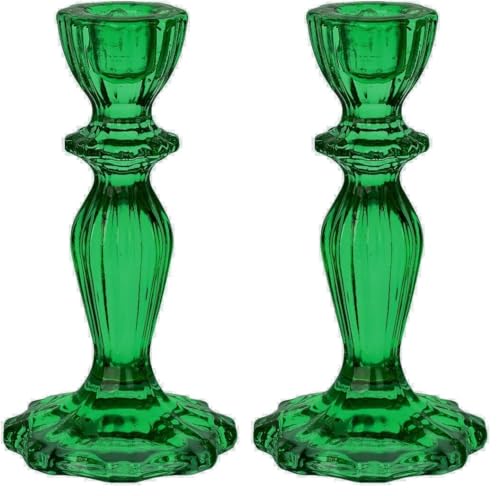 Green Jeweled Glass Candlestick Holder - Decorative Taper Candle Stand, Elegant Dinner Party Decorations, Easter Home Décor, Summer Birthday, Garden, Wedding, One Size, Made By Talking Tables