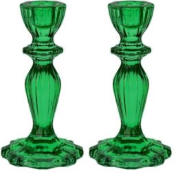 Green Jeweled Glass Candlestick Holder - Decorative Taper Candle Stand, Elegant Dinner Party Decorations, Easter Home Décor, Summer Birthday, Garden, Wedding, One Size, Made By Talking Tables