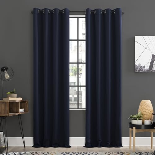 "Sun Zero Soho 2-pack Energy Efficient Blackout Grommet Curtain Panel Pair, 54"" x 96"", Navy Blue"