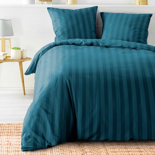 Douceur d'Intérieur, Cleo 3-Piece Bed Linen Set (240 x 220 cm) Midnight Blue, Plain Microfibre