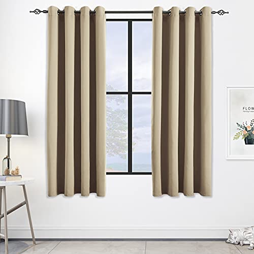 JSFLY Blackout Curtains for Bedroom 2 Panels 52 W x 63 L inch Long Beige - Thermal Insulated Light Blocking Room Darkening Curtains Solid Grommet Window Drapes for Living room
