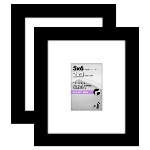 Americanflat 5x6 Picture Frame with Polished Plexiglass - Set of 2 - Use as 2x3 Frame with Mat or 5x6 Frame Without Mat - Galleria Collection - Gallery Frames for Tabletop and Wall Display - Black
