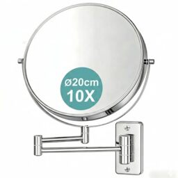 Relaxdays wall-mounted cosmetic mirror, 10x magnification, 360° swivel, Ø 20 cm, metal, silver
