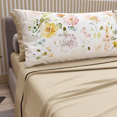 PETTI Artigiani Italiani - Cotton Sheets with Pillowcases in Digital Print, Double Maxi, Complete Top and Bottom Sheet with Corners, Mud, 100% Made in Italy