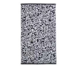 Fusion - Black Animal Print Bath Sheet (90 x 150cm) - 100% Cotton - Cheetah/Leopard Paw Print - Safari Zoo Animal Towel - Black & White Bath Towel/Bath Sheet - Bathroom Accessory