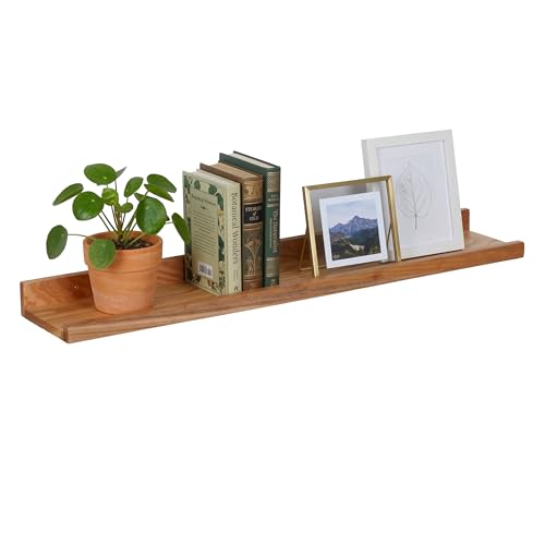 Relaxdays wall shelf, HxWxD: 5 x 80 x 15 cm, walnut, picture rail for frames & décor, natural