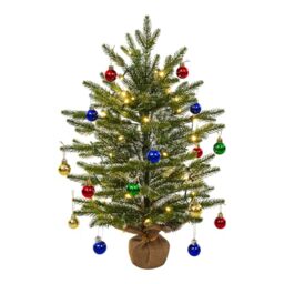 AGM 2ft Mini Christmas Tree, PE Tabletop Christmas Tree with LED Lights - Includes Mini Xmas Baubles, 50 LED Lights, PE Christmas Trees for Christmas Home, Kitchen and Dining Table Decor
